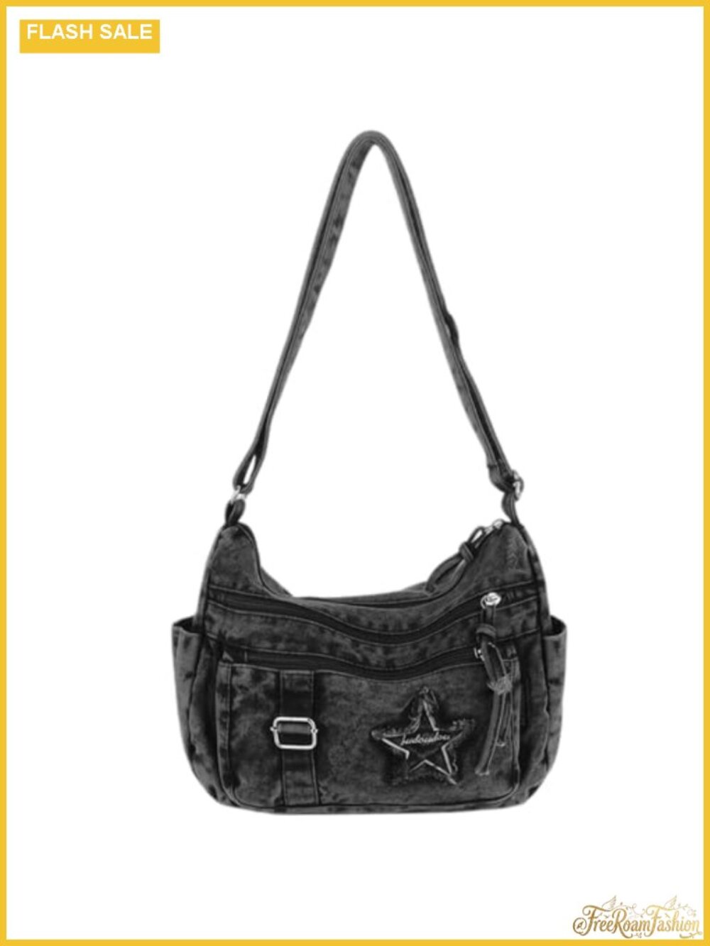 Vintage Denim Crossbody Bag Y2K Grunge Purse Multi Pocket Adjustable Strap